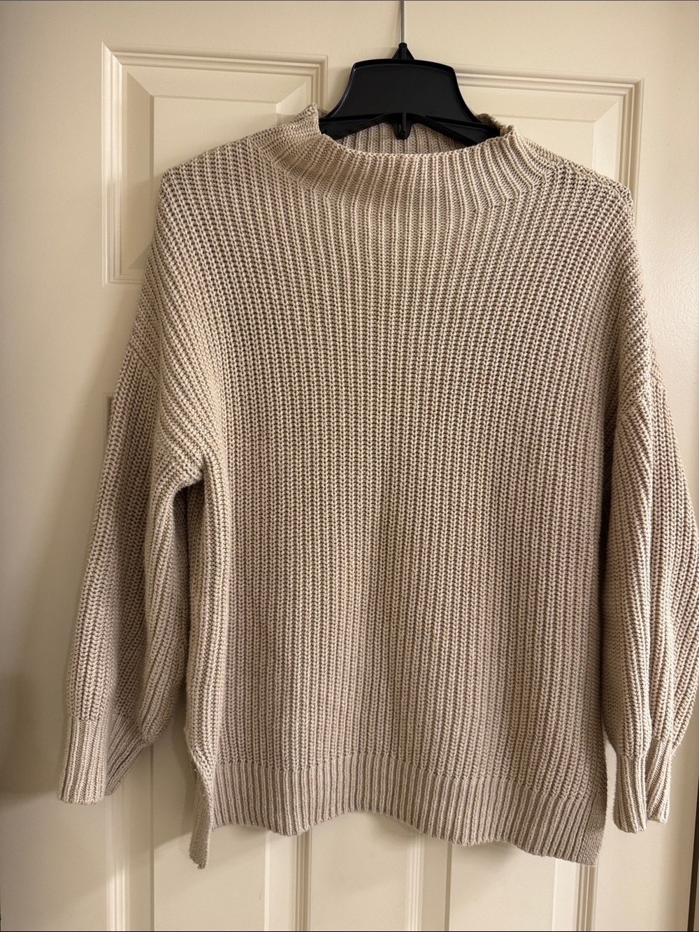 cupcakes & cashmere Beige Ribbed Mock Neck Sweater